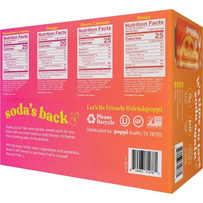 poppi Prebiotic Soda Variety Pack, 12 fl. oz., 12 pk.