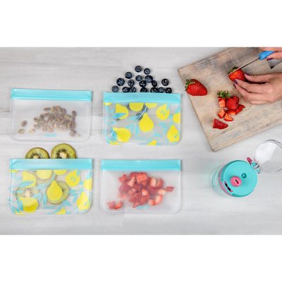 Ello Plastic Reusable Food Storage Bags 12 Pack, Summer Fruits