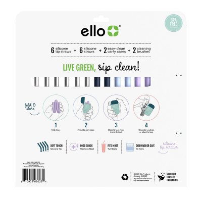 Ello 16-Piece Reusable Straw Set with Cleaning Brush
