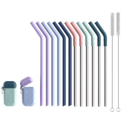Ello 16-Piece Reusable Straw Set with Cleaning Brush