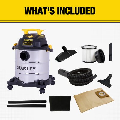 Stanley 6 Gallon Wet/Dry Vacuum 5.0- Peak HP Stainless Steel