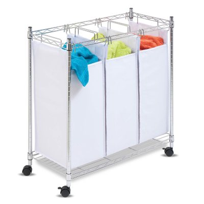 Honey-Can-Do White/Chrome Rolling Triple Sorter Hamper