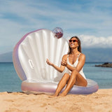 PoolCandy Giant Oyster Shell Lounge with Glitter Pearl Beach Ball