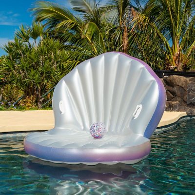 PoolCandy Giant Oyster Shell Lounge with Glitter Pearl Beach Ball