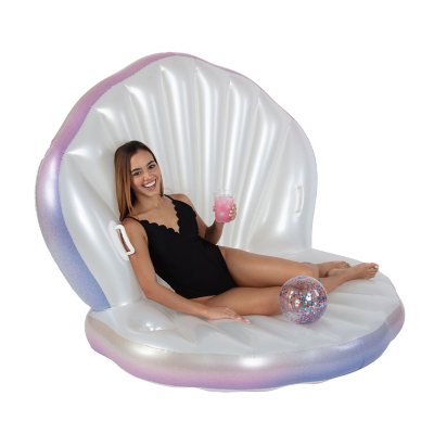 PoolCandy Giant Oyster Shell Lounge with Glitter Pearl Beach Ball