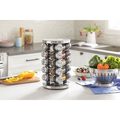 Orii 20 Jar Stainless Steel Rotating Spice Rack with Spices Included