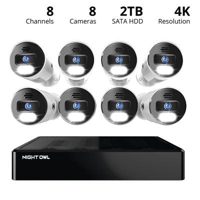Night Owl 12 Channel NVR with 2TB Hard Drive and 8 Wired IP 4K Light Cameras