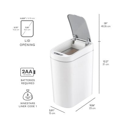 Nine Stars 2-Pk. 1.85G Plastic Motion Sensor Trash Cans, White