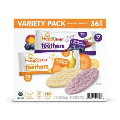 HappyBABY Organics Teething Wafers, Variety Pack, 36 ct.