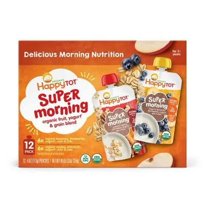 HappyTOT Organics Super Morning Pouch, Apple Cinnamon and Blueberry Banana Variety Pack, 12 ct., 4 oz.