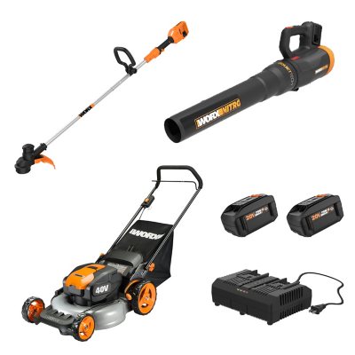 Worx 40v كومبو، يتضمن جزازة دفع 20 بوصة، أداة تشذيب خيطية 13 بوصة، منفاخ Quiet Tech