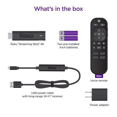 Roku Streaming Stick 4K | Streaming Device 4K/HDR/Dolby Vision with Voice Remote with TV Controls and Long-Range Wi-Fi