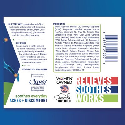Blue Stop Max Massage Gel for Body Aches, 16 fl. oz.