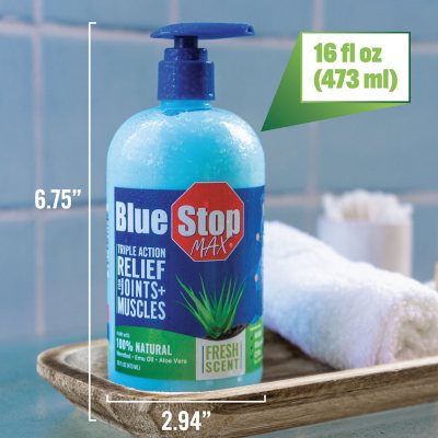 Blue Stop Max Massage Gel for Body Aches, 16 fl. oz.