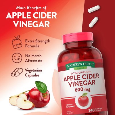 Nature's Truth Apple Cider Vinegar 600 mg Extra Strength Capsules, 240 ct.