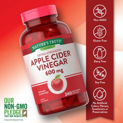 Nature's Truth Apple Cider Vinegar 600 mg Extra Strength Capsules, 240 ct.