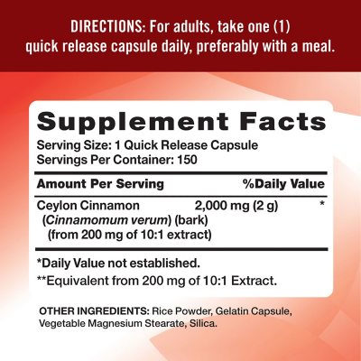 Nature's Truth Concentrated Ceylon Cinnamon 2,000 mg Capsules 150 ct.
