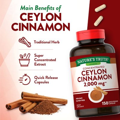 Nature's Truth Concentrated Ceylon Cinnamon 2,000 mg Capsules 150 ct.