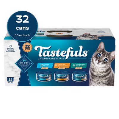 Blue Buffalo Tastefuls Variety Pack, Pate Wet Cat Food, 32 ct., 5.5 oz.