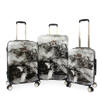 Bebe Teresa 3-Piece Hardside Luggage Set, Black Marble