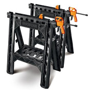 Worx Clamping Sawhorse Pair with Bar Clamps, Built-in Shelf, Cord Hooks