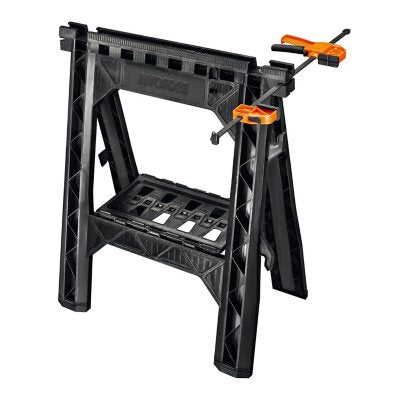 Worx Clamping Sawhorse Pair with Bar Clamps, Built-in Shelf, Cord Hooks