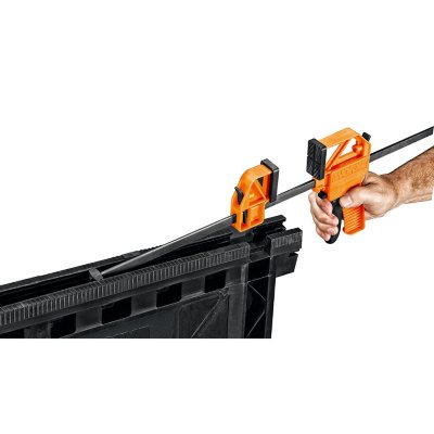 Worx Clamping Sawhorse Pair with Bar Clamps, Built-in Shelf, Cord Hooks