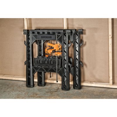 Worx Clamping Sawhorse Pair with Bar Clamps, Built-in Shelf, Cord Hooks