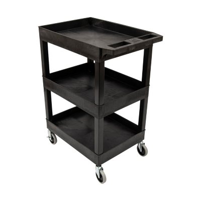 24" x 18" Plastic Utility Tub Cart- Three Shelf Black