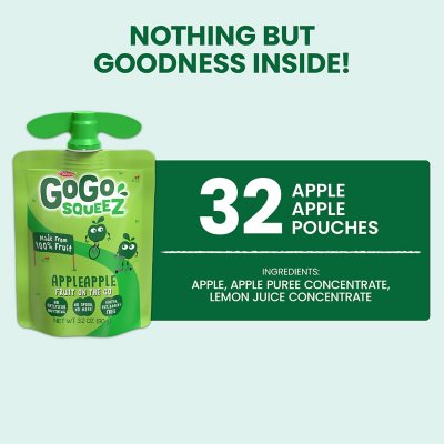 GoGo SqueeZ Applesauce Pouches, Apple Apple, 3.2oz., 32ct.