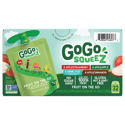 GoGo SqueeZ Applesauce, Apple, Cinnamon, Strawberry and GIMME Five, 3.2 oz., 32 ct.