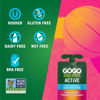 GoGo squeeZ Active Fruit Blend with Electrolytes Variety Pack 3.9 oz., 18 pk.