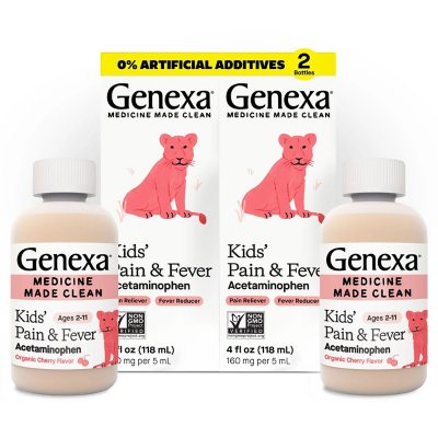 Genexa Kids' Pain & Fever Oral Suspension Acetaminophen, Cherry, 4 oz., 2 pk.