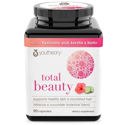 Youtheory Total Beauty Hyaluronic Acid, Keratin & Biotin Capsules 90 ct.