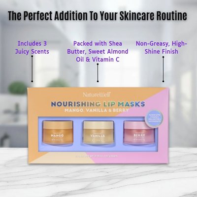 NatureWell Hydrating Lip Masks, Mango, Vanilla & Berry, 0.70 oz., 3 pk.