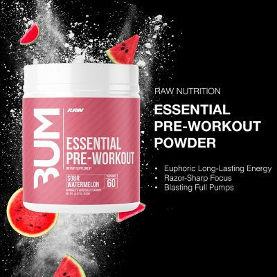 RAW Nutrition CBUM Essential Pre Workout Powder, Sour Watermelon 60 Servings