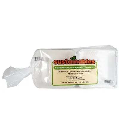 Kanak Sustainablesâ„¢ 1 Compartment Hinged Lid To Go Food Container 9" x 9" , 50 ct.