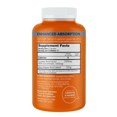 Qunol Turmeric Curcumin 1500mg Capsules 180 ct.