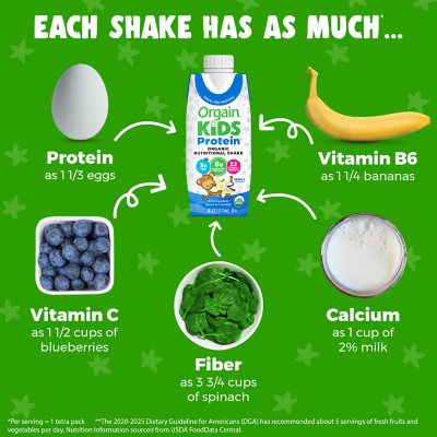 Orgain Kids 8g Protein Organic Nutritional Shake, Vanilla, 8.25 fl. oz., 12 pk.