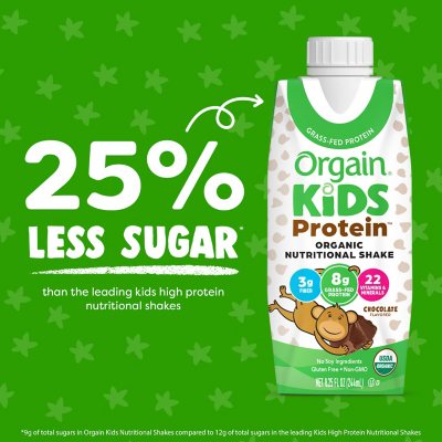 Orgain Kids 8g Protein Organic Nutritional Shake, Chocolate 8.25 fl. oz.,12 pk.