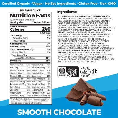 Orgain Organic Nutrition Vegan All-in-One Protein Plant Based RTD Shake, Smooth Chocolate 12 ct.