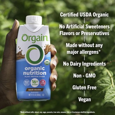 Orgain Organic Nutrition Vegan All-in-One Protein Plant Based RTD Shake, Smooth Chocolate 12 ct.