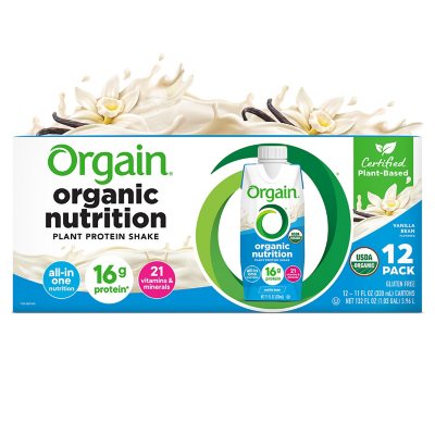 Orgain Organic Nutrition 16g Vegan Plant Based Protein Shake, Vanilla Bean 11 fl. oz., 12 ct.