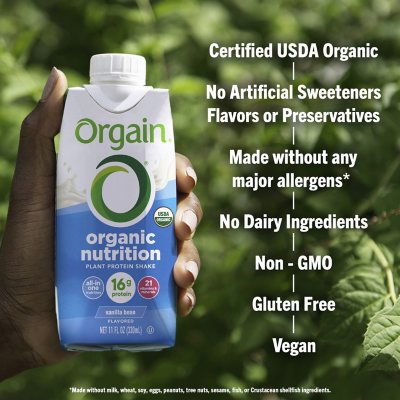 Orgain Organic Nutrition 16g Vegan Plant Based Protein Shake, Vanilla Bean 11 fl. oz., 12 ct.