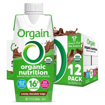 Orgain Organic Nutrition 16g Grass-Fed Protein Shake, Creamy Chocolate Fudge, 11 fl. oz., 12 pk.