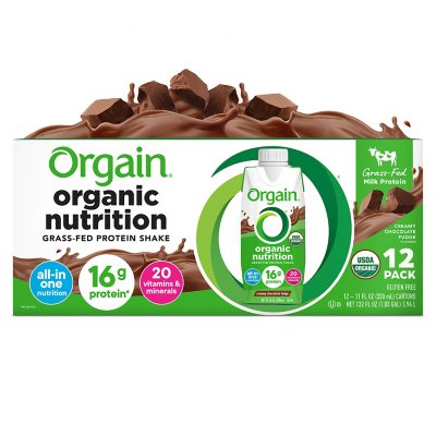 Orgain Organic Nutrition 16g Grass-Fed Protein Shake, Creamy Chocolate Fudge, 11 fl. oz., 12 pk.