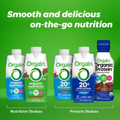 Orgain Organic Nutrition 16g Grass-Fed Protein Shake, Creamy Chocolate Fudge, 11 fl. oz., 12 pk.