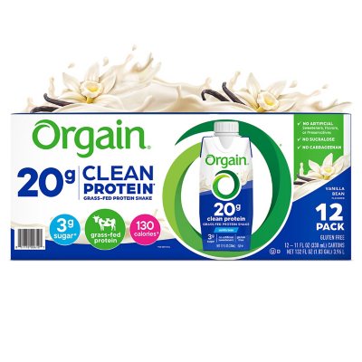 Orgain 20g Clean Protein Grass-Fed Protein Shake, Vanilla Bean 11 fl. oz., 12 pk.