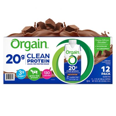 Orgain 20g Clean Protein Grass Fed Shake, Creamy Chocolate Fudge 11 fl. oz., 12 pk.