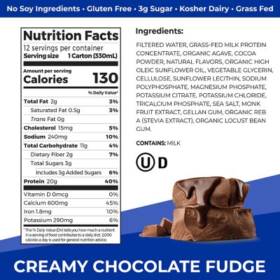 Orgain 20g Clean Protein Grass Fed Shake, Creamy Chocolate Fudge 11 fl. oz., 12 pk.